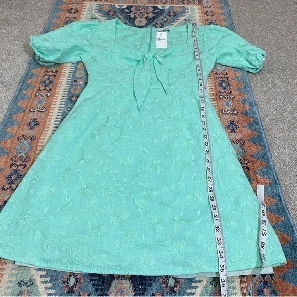 Kensie Girl NWT Medium Mint Green Floral Embroidered Puff Sleeve A Line Dress - Picture 7 of 9
